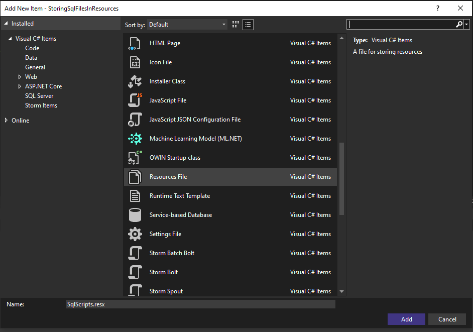 Creating a new resource file in Visual Studio